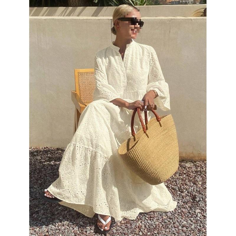 European and American casual vacation style medium and long dress women's summer new temperament loose skirt