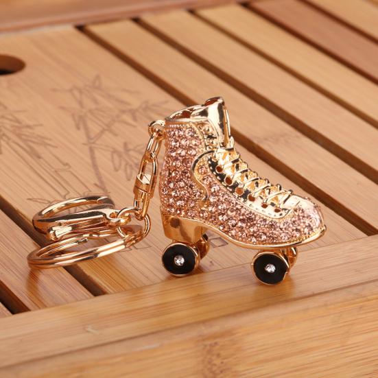Woman Rhinestone Roller Skates Pendant Keychain Key Ring Backpack Ornaments