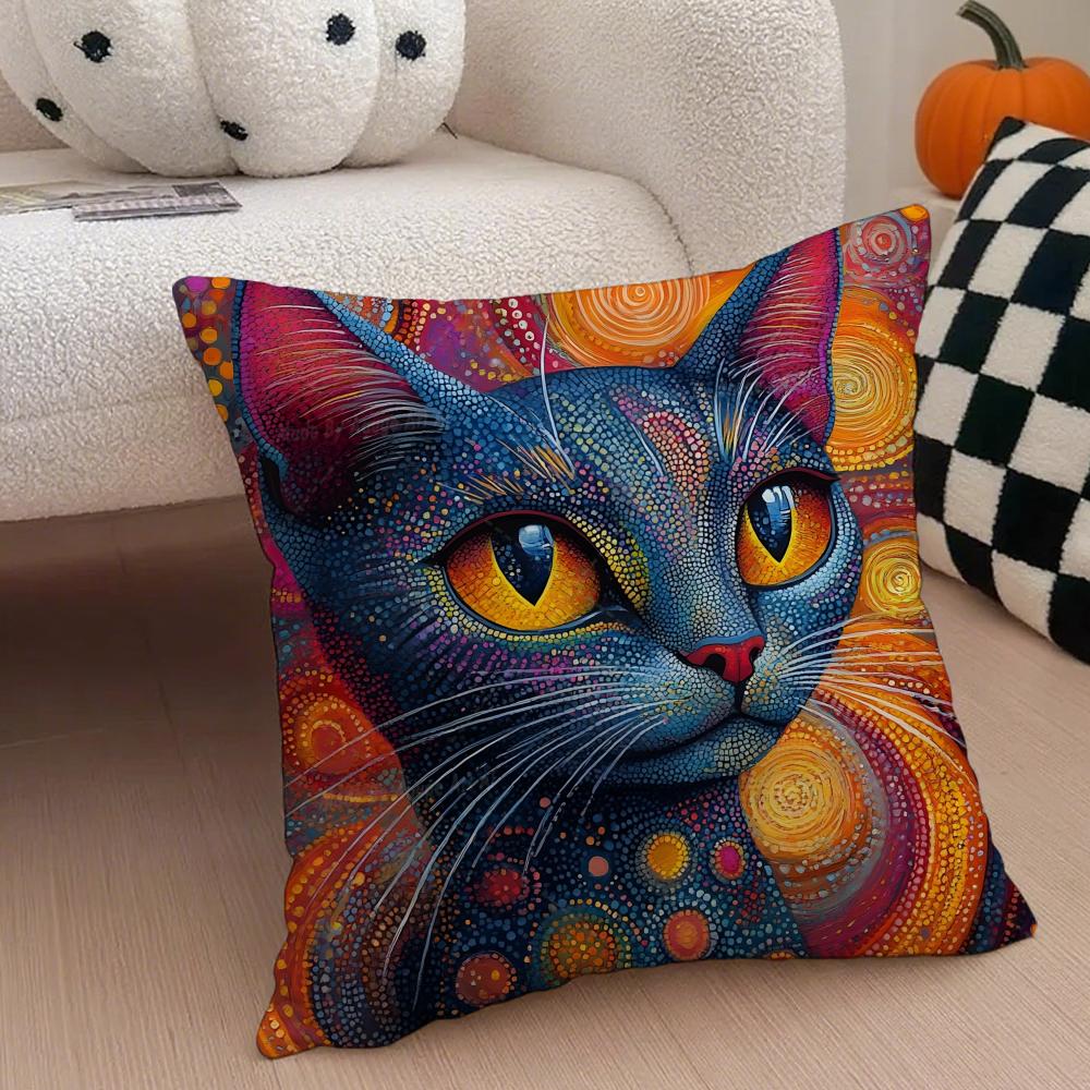 Simple Casual Prints Of The Strange Cats Cushion Cover Linen Pillow Case Soft Breathable Protective Couch Room Decoration