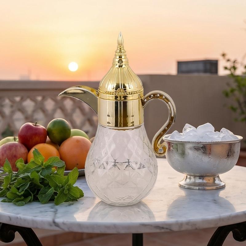 Caraffa d'acqua in vetro retro mediorientale con motivo elegante, dispenser d'acqua per casa, cucina e tavolo da pranzo
