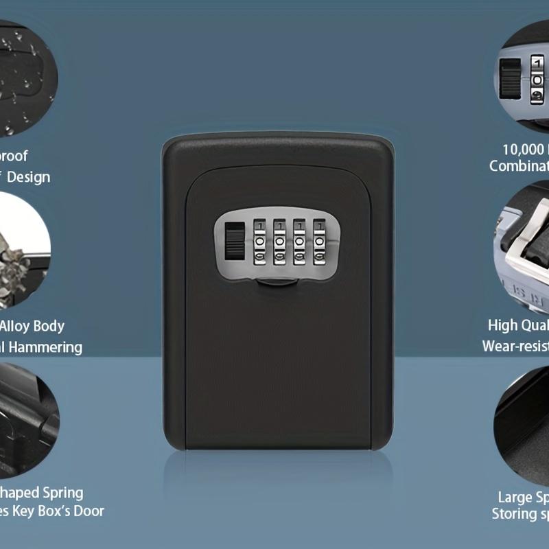 Secure & Spacious Wall-Mounted Key Safe - Waterproof, Weatherproof Metal Lock Box with 4-Digit Combination for Home Keys, Easy Install, Black