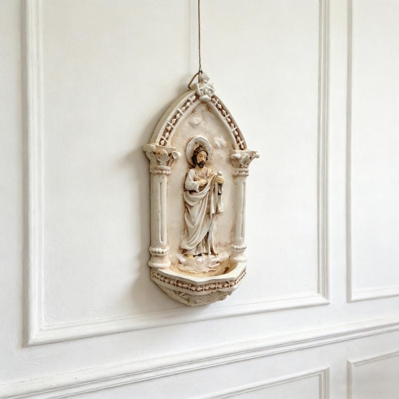 Resin Catholic Sant Judas Tadeo Holy Water Font for Entrance Home Wall Hanging Religious Gift Sant Jude Holy Water Font