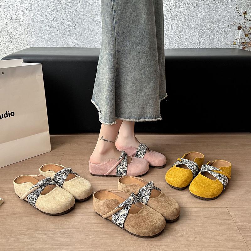 Retro casual girls flat-soled single shoes summer fashion evening breeze round head shallow mouth Mary Jane grandma shoes half a pack of slippers