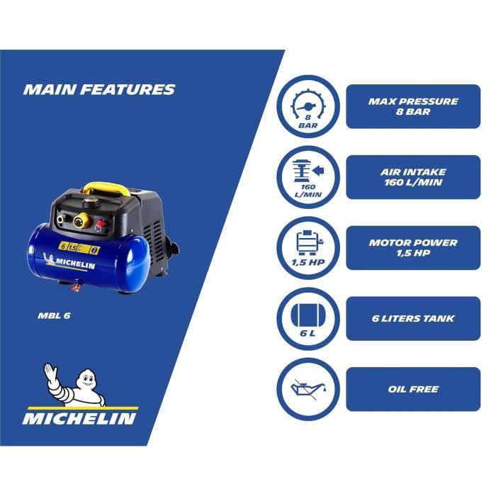 Compresseur d'Air Portable Michelin MBL6 6 Litres Sans Huile