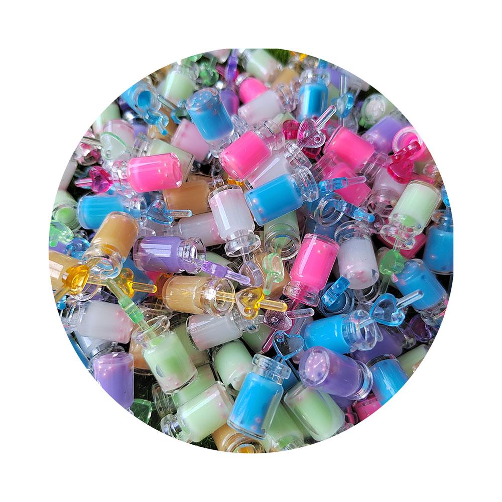 100Pcs Luminous Mini Resin Juice Straw Cup Drinks Miniature Ornament Tiny Bottles for DIY Garden Doll House Children Toys