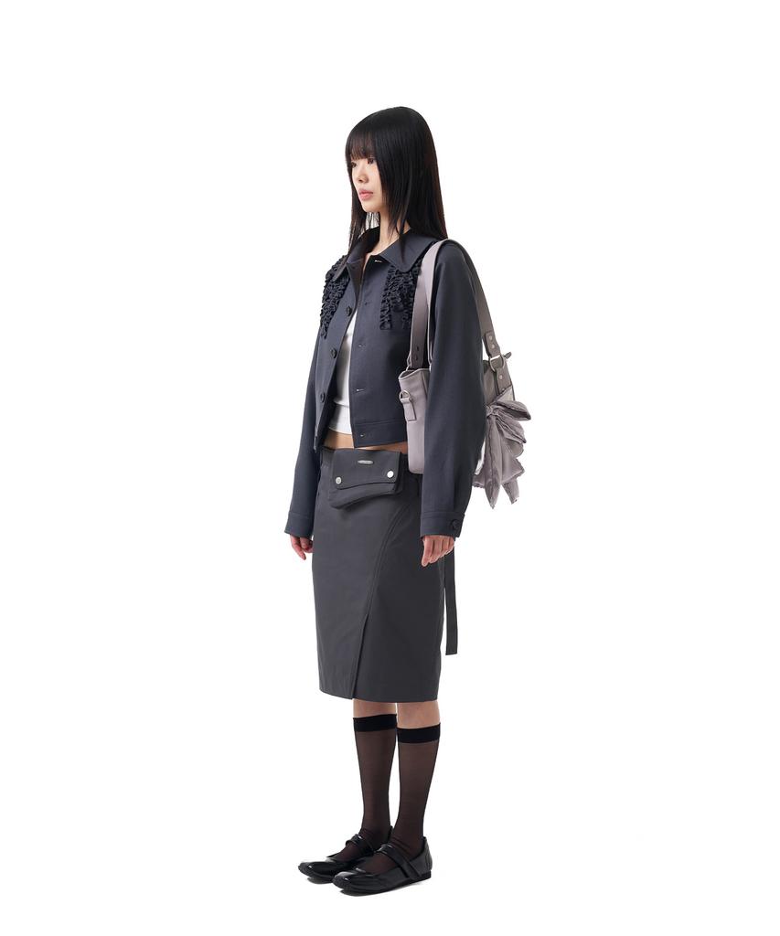 Iuga Makaras Belted Bag Midi Skirt (Dark Gray)