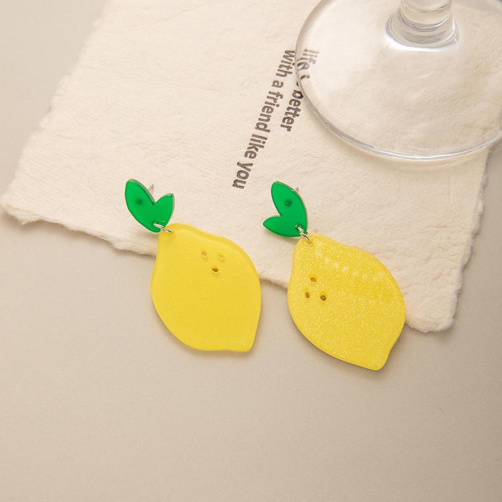 Summer Lemon Acrylic Earrings - Fresh Fruit Style Women's Vacation Fashion Studs