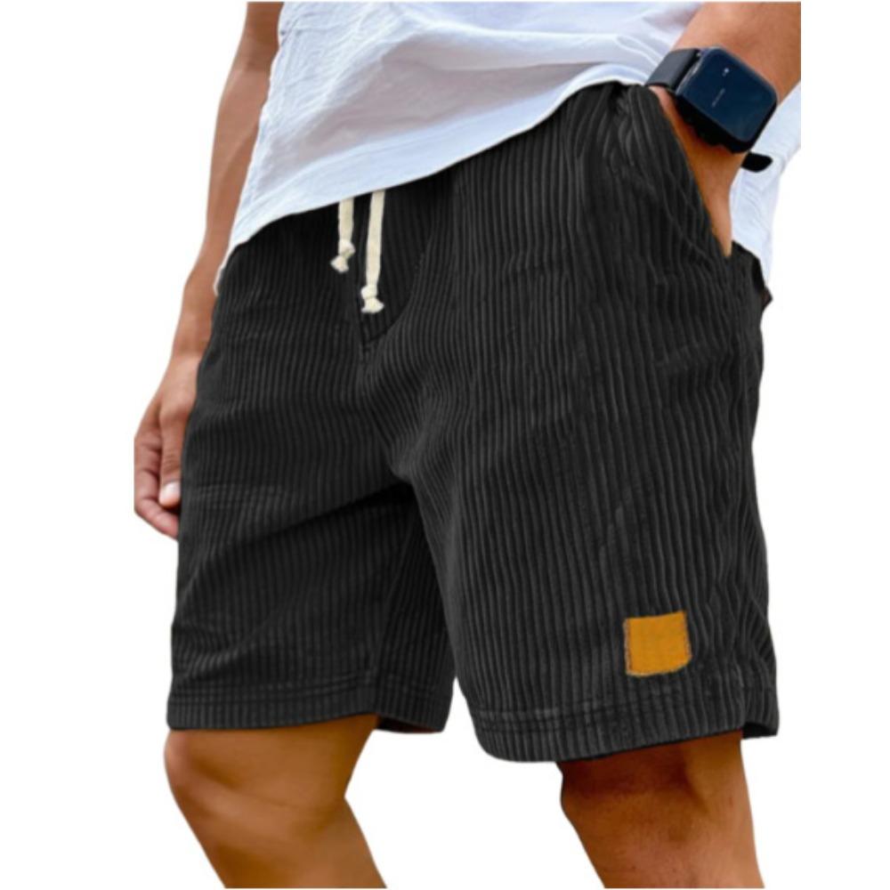 Men Vintage Logo Embroidered Corduroy Drawstring Loose Casual Fashion Shorts Soft Breathable Daily Outdoor Bottoms