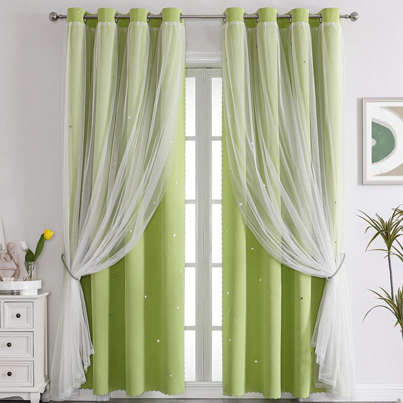 Lace Blackout Curtains Double Layer with Sheer Star Pattern Embroidery Thermal Insulated Curtain Princess Curtain Luxury Double Layer Curtains
