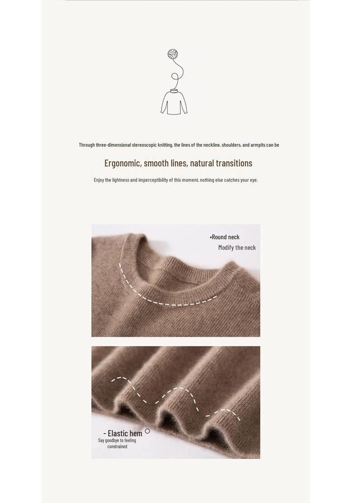 Le Kasha 2026 Women's 100% Cashmere Sweater: Ribbed Round Collar, Long Sleeve, Twelve Gauge Single Thread