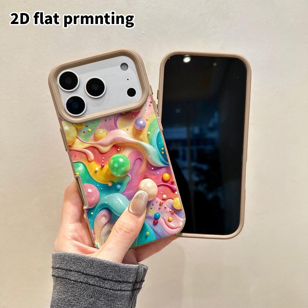 Phone Case: 2D flat lambskin suitable for iPhone 18, 17, 16, 15, 14, 13 Pro protective cases, rainbow waves, colorful paint bubbles, Christmas and Hal