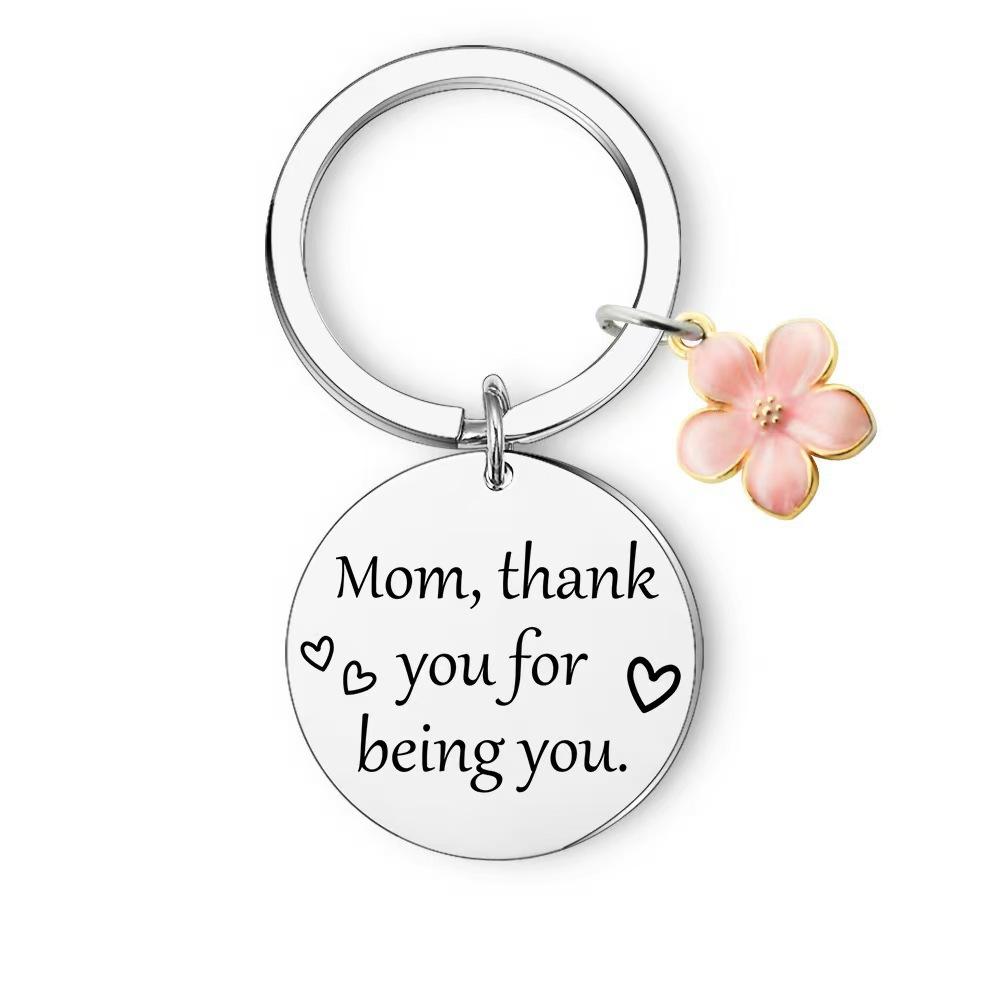 Stainless Steel Grateful Mothers Day Birthday Gift DIY Small Accessories Creative Keychain Stainless Steel Keychain for Backpack Bag Pendant