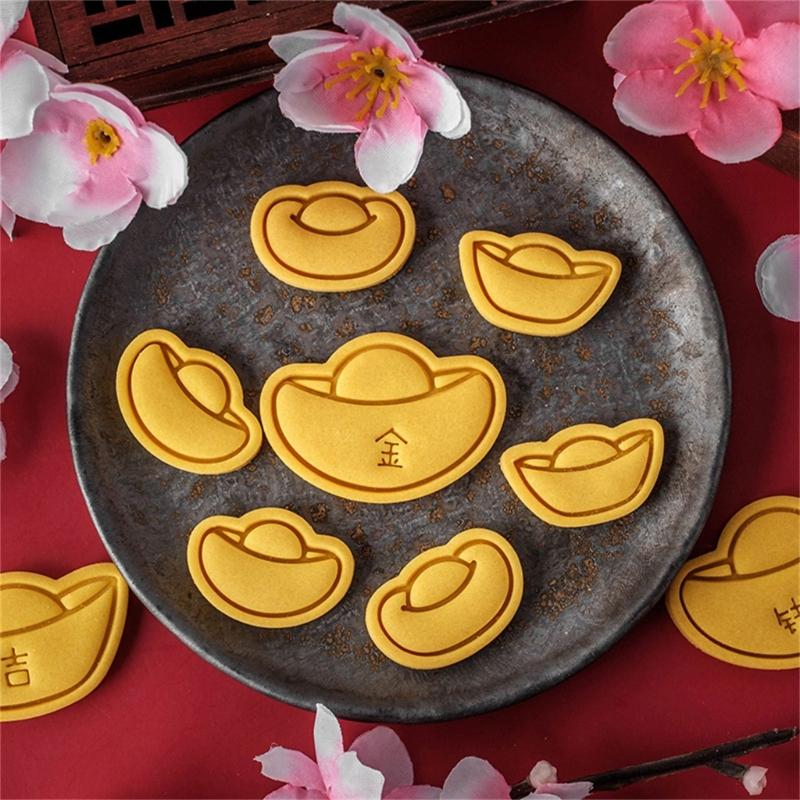 Biscuit Mold Cookie Embossing Moulds New Year Cookie Cutters Gold Ingot Shaped Plastic Material DIY Baking Accessories