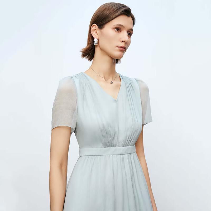 JESSIE Elegant Waist-Cinched Chiffon Short-Sleeve Midi Dress
