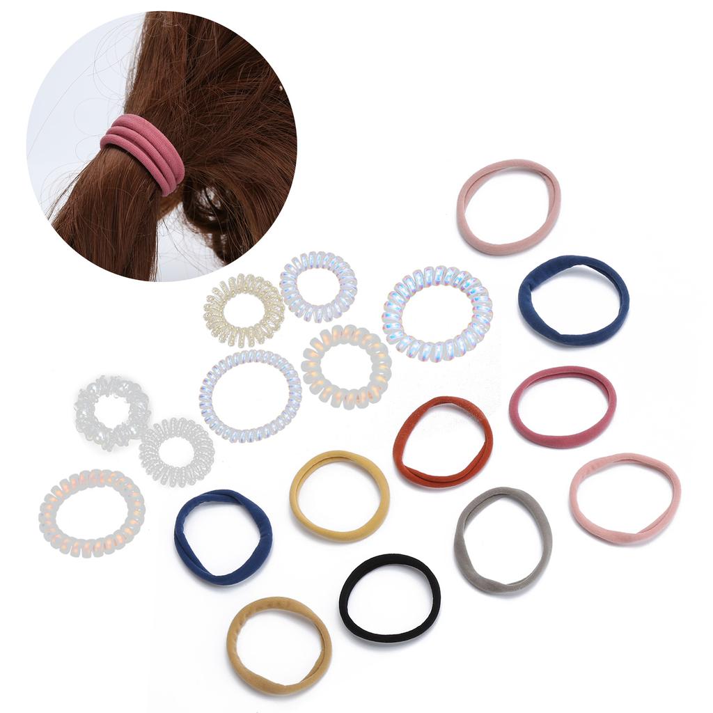 18pcs Spiral Hair Ties Band Kit Traceless Girl High Elasticity Rope Telephone Wire for Ponytail