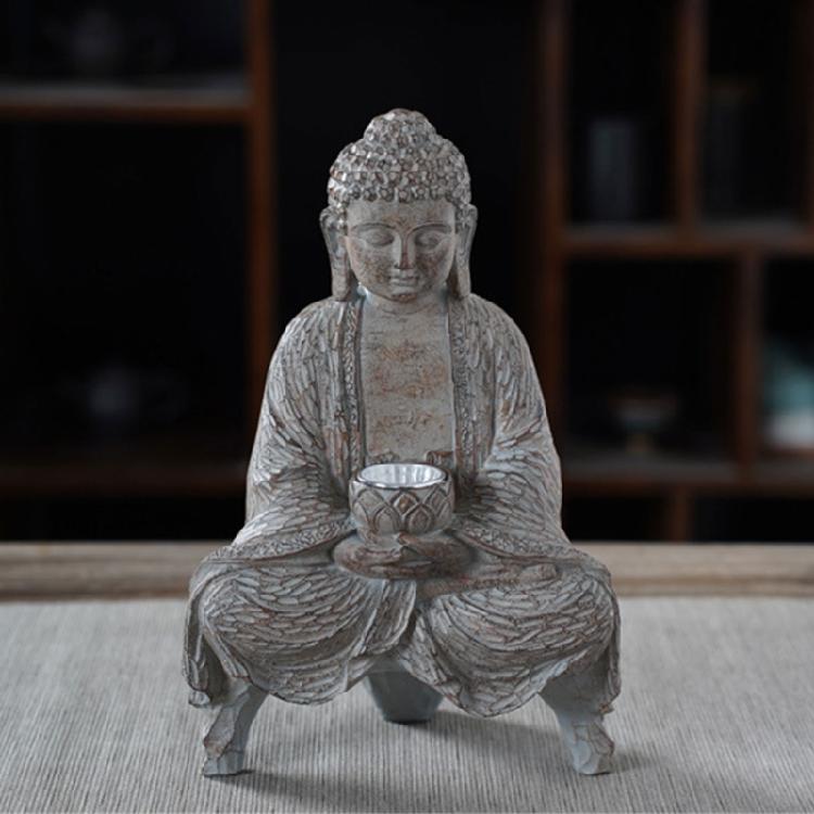 Buddhas Statue with Solar Light Home Garden Decors Sitting Meditating Buddhas Figurines for Outdoor Yard Lawn Ornaments