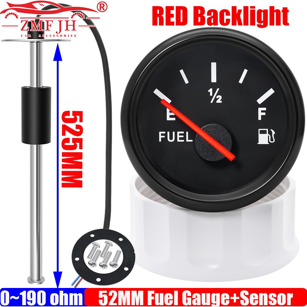 ZMFJH Auto Car 52MM Fuel Gauge with Red Backlight 0-190ohm Fuel Level Sensor for Universal Boat Yacht Oil Tank Meter Indicator