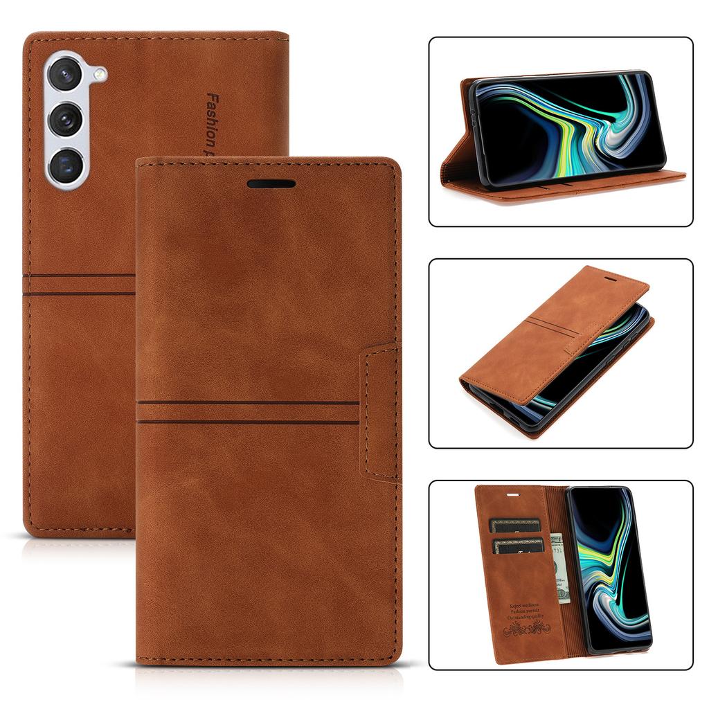 Applicable to Samsung S26 mobile phone leather case A57 skin matte magnetic card wallet protective case A37 solid color bracket
