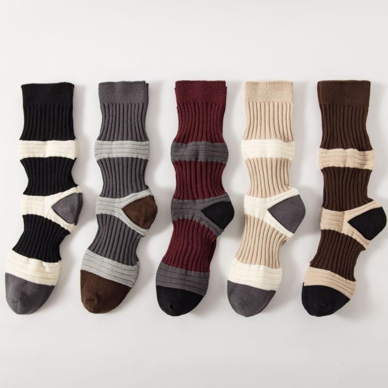 Lantern Socks, Women's Color-blocking Mid-calf Socks, Slightly Pressed Striped Women's Socks, Cotton Long Calf Socks