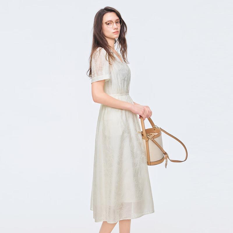 Women s French V-Neck Jacquard Midi Dress L