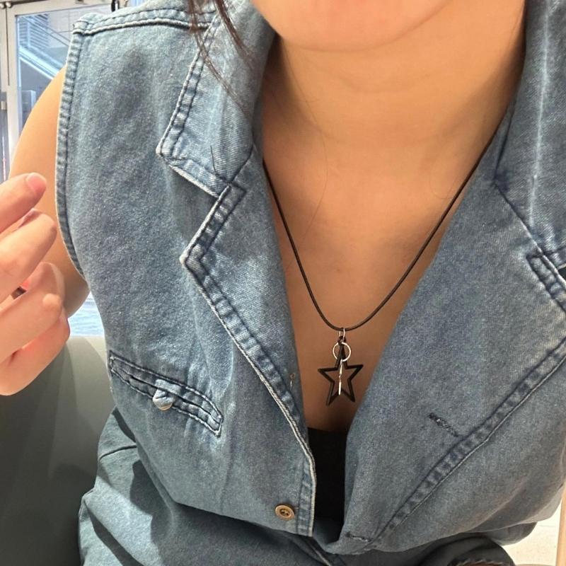 Black Star Pendant Necklace Exquisite Punk Double Star Clavicle Chain Unique Choker Jewelry Hip Hop Earring Eye Catching