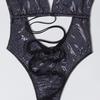 Sexy Onepiece Laceup Black Womens Swimsuit Solid Color Plus Size