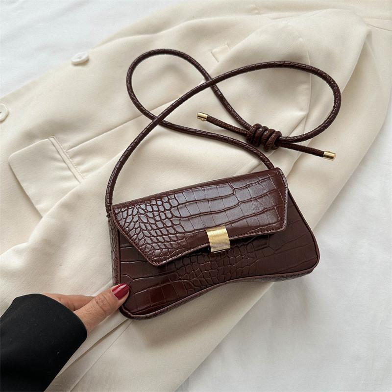 Fashionable Small Square Shoulder Bag In Black White Brown Casual Pu Crossbody Style