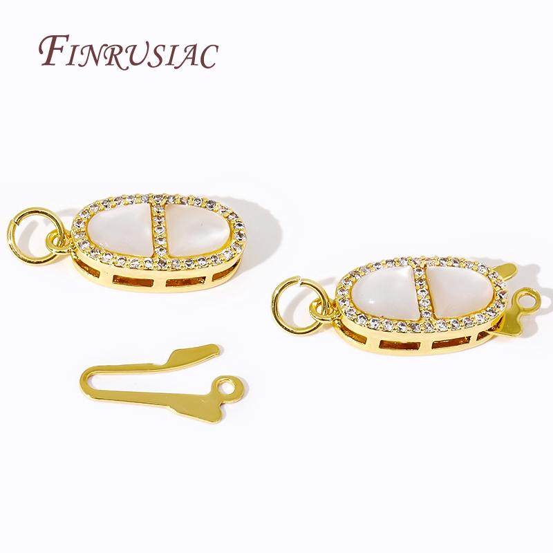 Pearl Necklace Connection Clasps 18K Gold Plated Zircon Shells Oval Hook Clasp Handmade DIY Jewelry Making Accessories