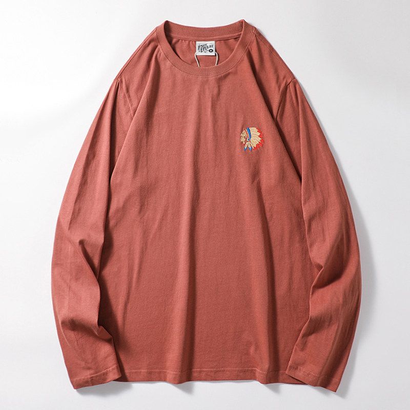 Vintage Cotton Brushed Heavy-Duty Long-Sleeved Embroidered T-shirt