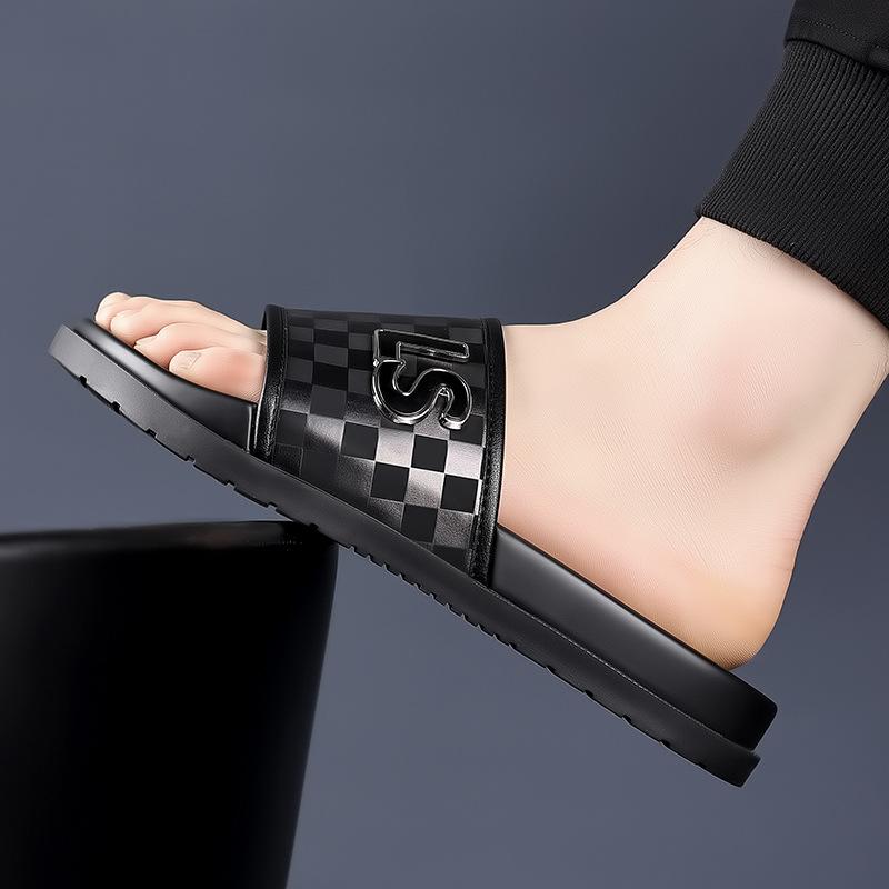 Fashion Summer Fashion Casual Flip Flops for Men New Designer Black Cow Leather Slippers Male High Quality Korean Outwear Slides Men