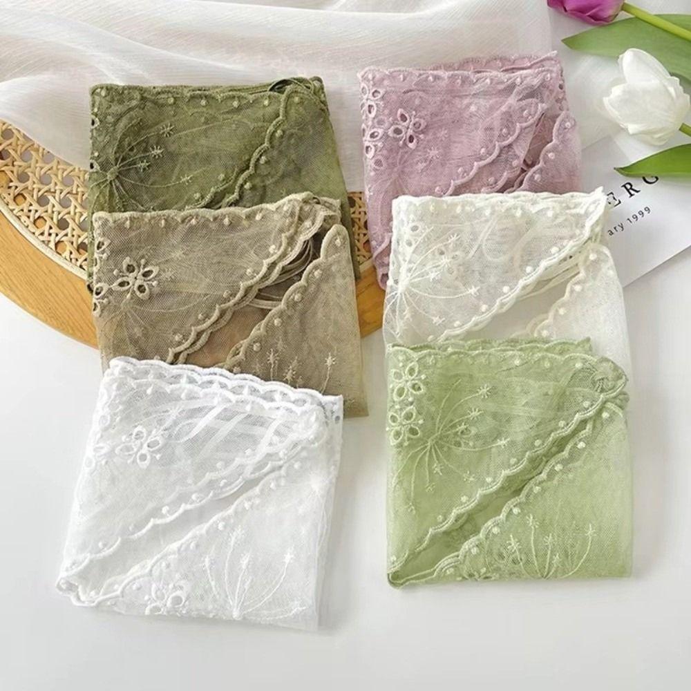 Vintage White Bandanas for Women Thin Sweet Headscarf Casual Lace Flower Hair Scarf  Pastoral Style