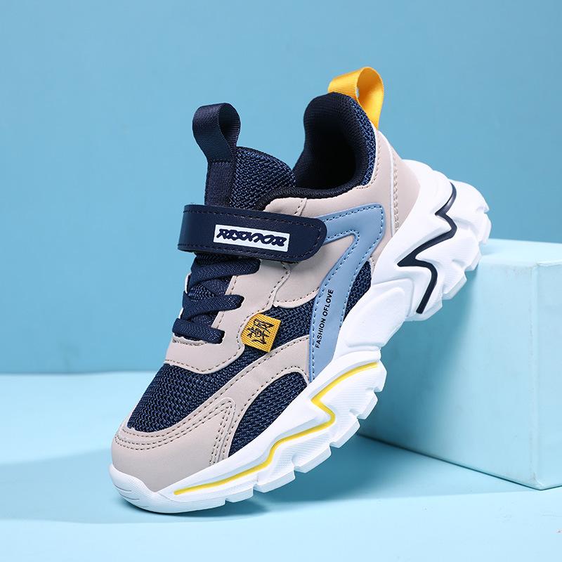 Children's sports shoes New medium and older children's mesh breathable leather waterproof non-slip lightweight boys and girls running shoes