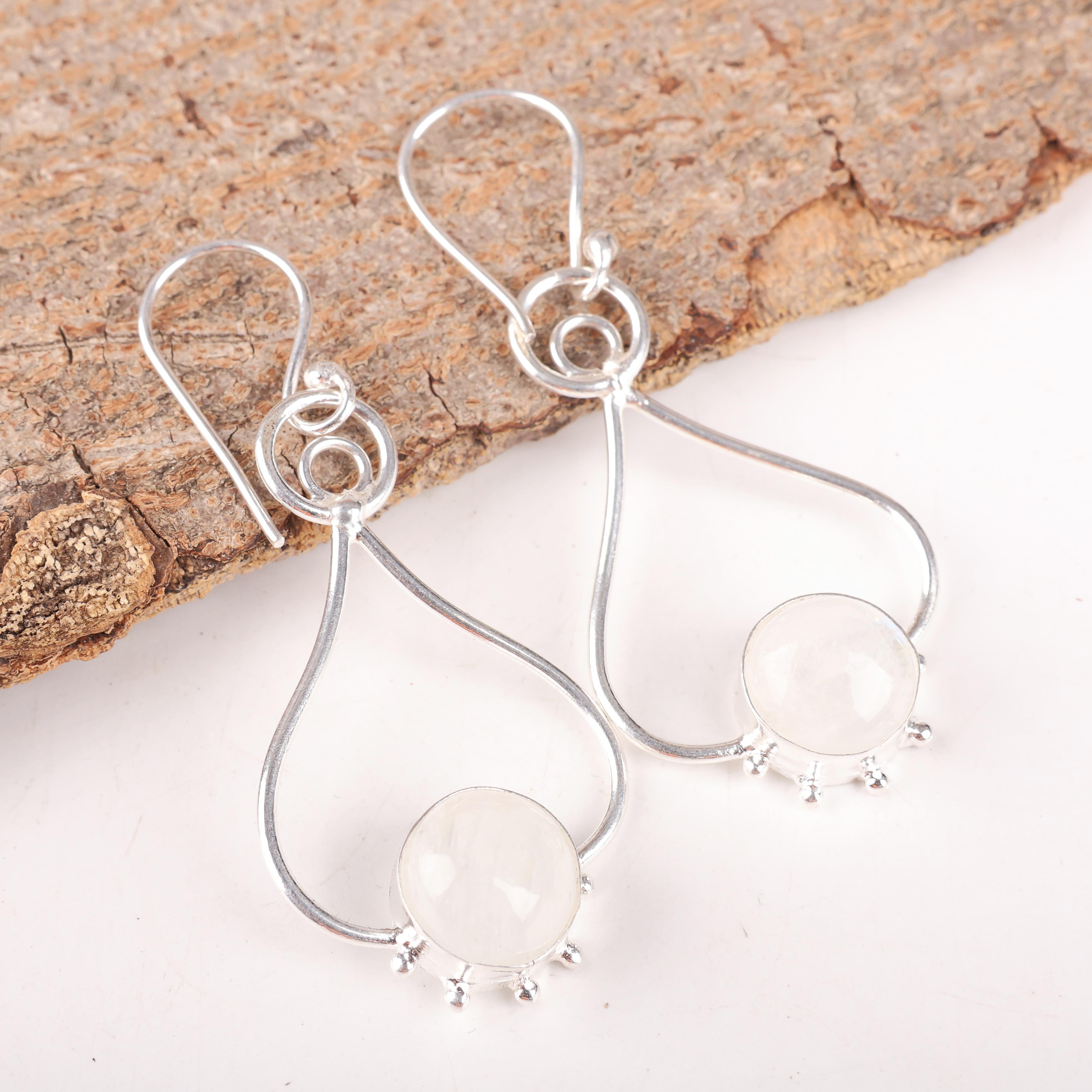 

Украшения из радужного лунного камня, Ювелирные изделия из серебра 925 пробы, Серьги ручной работы, Украшения с драгоценными камнями для женщин 2.06 Inches белый