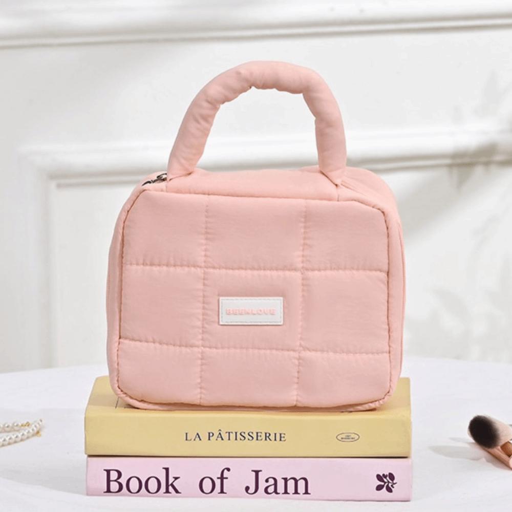 Large Capacity Hand-held Makeup Bag Quilted Portable Toiletry Bag Puff Square Cosmetic Bag  Home