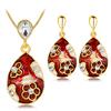 Gold Plated Colored Jewelry Set Crystal Waterdrop Oil Painting Pattern Pendant Necklace & Earrings