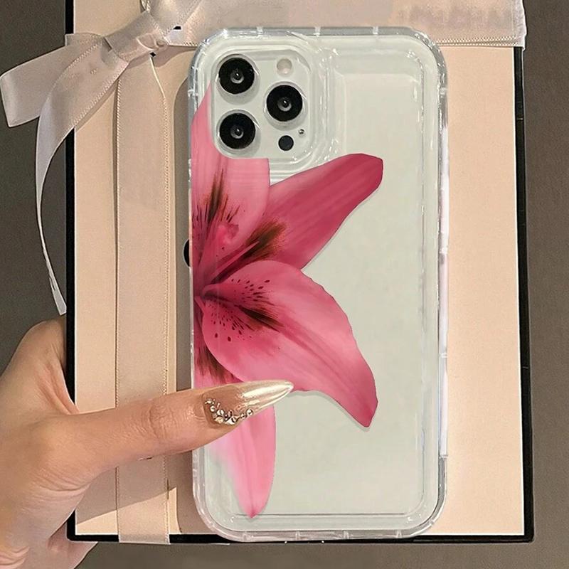 Realistic Lily Flower Print Clear Phone Case For iPhone 16E 16 15 14 13 12 11 Pro Max XS XR X 7 8 15 16 Plus SE Shockproof Cover