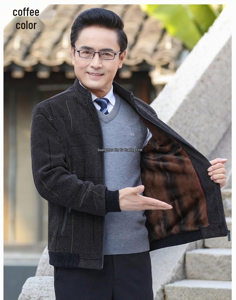 Men's Corduroy Velvet-Lined Jacket for Middle-Aged and Elderly - Autumn/Winter Warmth