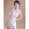 Beautiful and Energetic Young Adult Series Vietnam Niche Style Pink Sweet First Date Sense Bows Tube Top Tops Skirt Suit