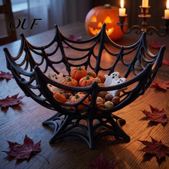 Fall Tabletop Displays Halloween Spider Web Basket, Decorative Candy Bowl for Party Table Unique Favor Holders Centerpieces, Lightweight Plastic Fruit