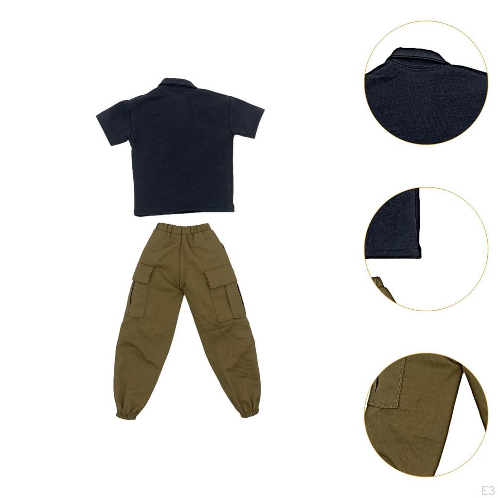 2 Pieces 1/6 Scale Short Sleeve T Shirt and Pants Costume Miniature Clothing for 12in Doll Model
