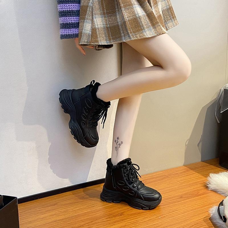 Winter Chunky Women's Short Plush Snow Boots Outdoor Warm Comfortable Ankle Boots Female Lace-up Wedge Casual Shoes Botas Mujer
