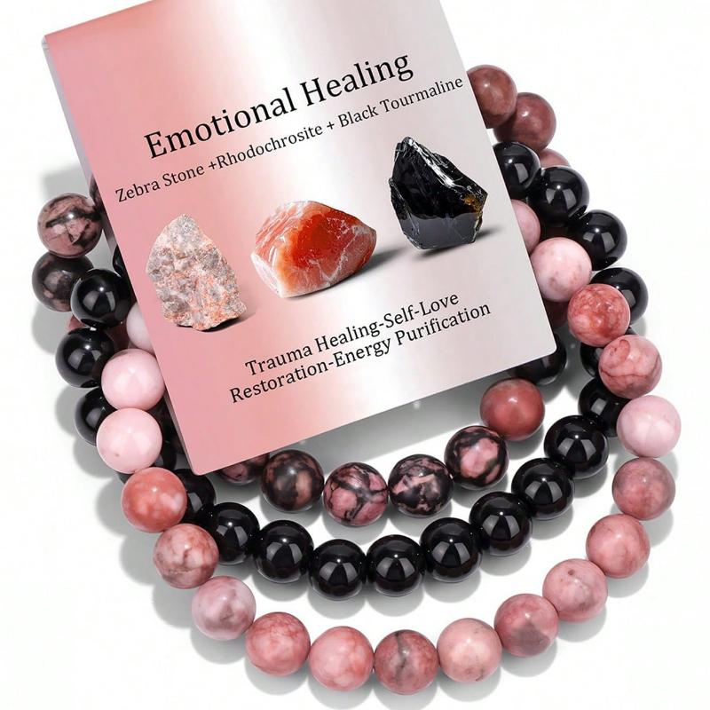 3 Pcs Natural Stone Bracelet Set for Women Self Healing Emotional Stretch 8mm Beaded Extendable Stackable Bracelet Set, Birthday Gift, Fashion Jewelry