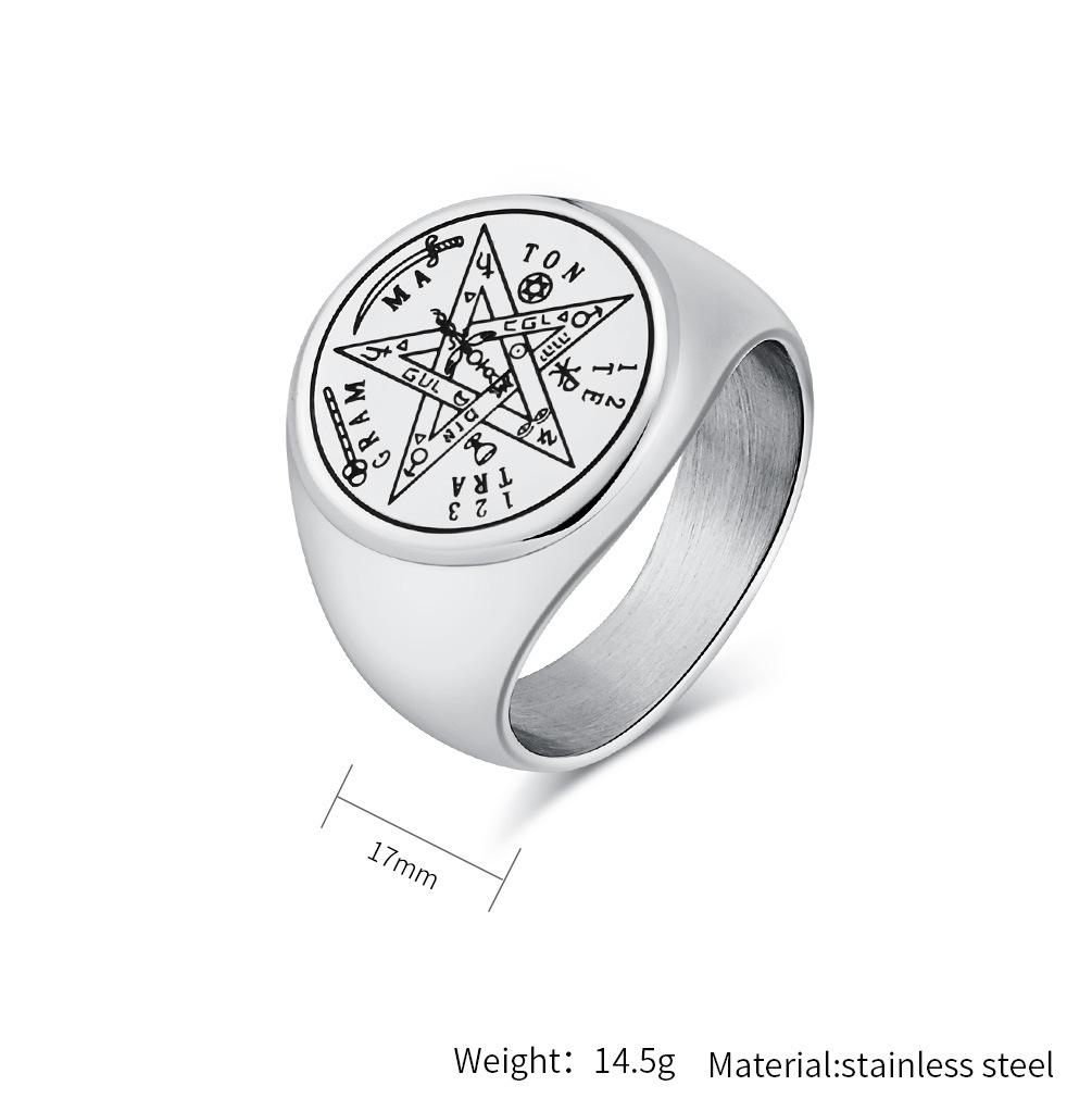 Židovský Tetragrammaton Hebrejský Pentagram Prsteny Nerezová Ocel Pentakl Prsten pro Muže Čarodějnictví Síla Ochrana Amulet Šperky