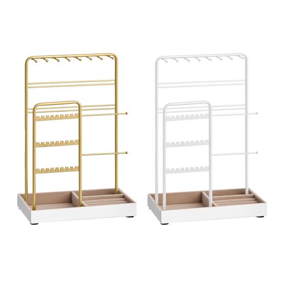 Multifunctional Jewelry Stand Metal Frame Jewelry Holder with Velvet Tray Jewelry Organizer