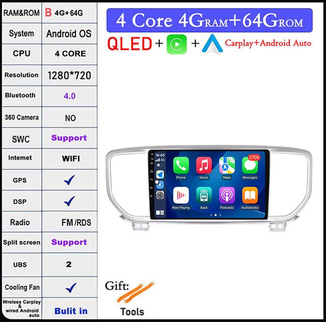 For KIA Sportage 4 2016 - 2020 KX5 kx5 4G Android 14 QLED Car Raido Navigatio Carplay Multimedia player GPS WIFI DSP BT