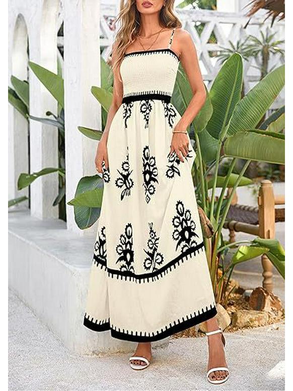 Ärmlös klänning med spaghettiband, blommigt tryck och ficka - 2025 Bästsäljare inom europeisk och amerikansk dammode.