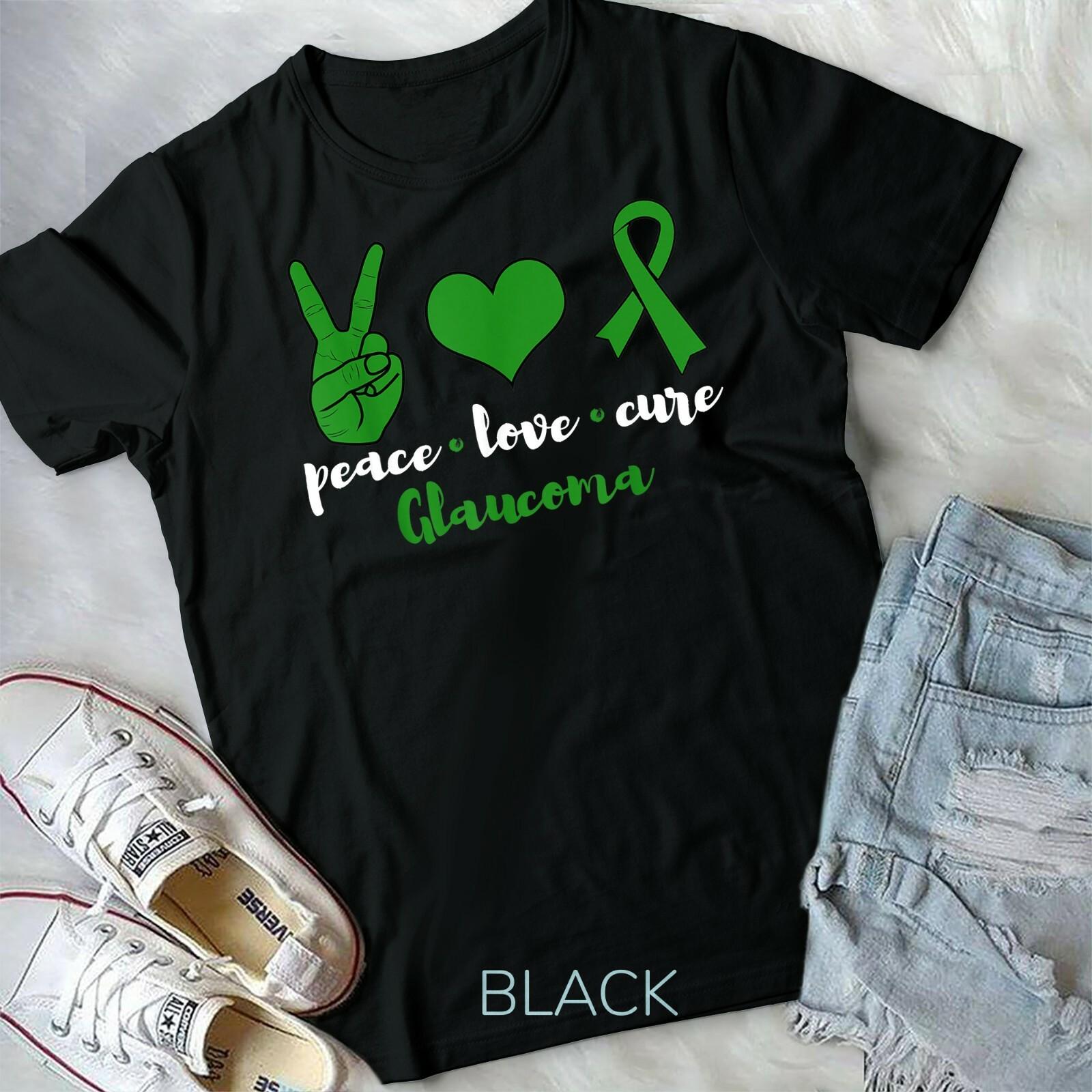 Peace Love Cure Glaucoma Awareness Family Warrior Fighter Unisex Youth T-shirt XXXXL