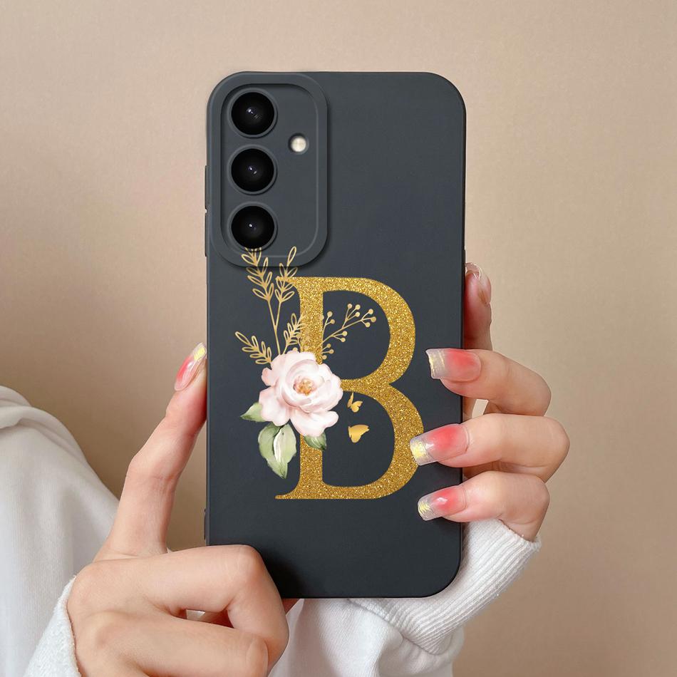 Simple Case For Samsung S24 FE Name Letter Soft Slim Liquid Silicone Funda For Galaxy S 24 S24FE Lens Protective Back Cover Capa