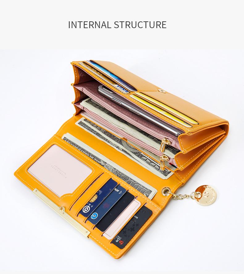 Damplånbok i koreansk stil med stor kapacitet och dubbelt vik – Enfärgad, Flera kortfack, Enkel exklusiv kuvertväska