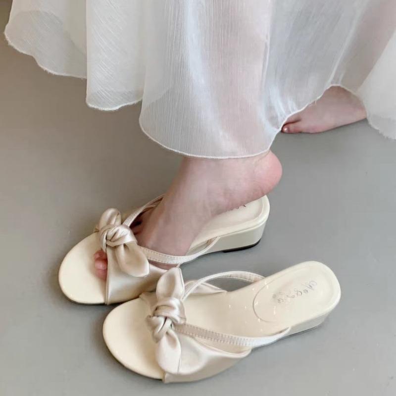 

Slope heel leopard print cool slippers women s summer wear new with skirt bow holiday sandals 40 абрикосовый